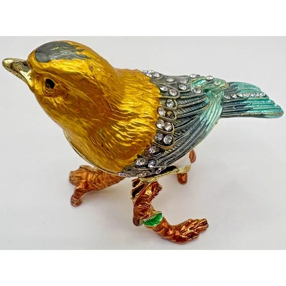 QIFU Decorative Hand Painted Lovely Bird Hinged Jewelry Trinket Box - Picture 3 of 6